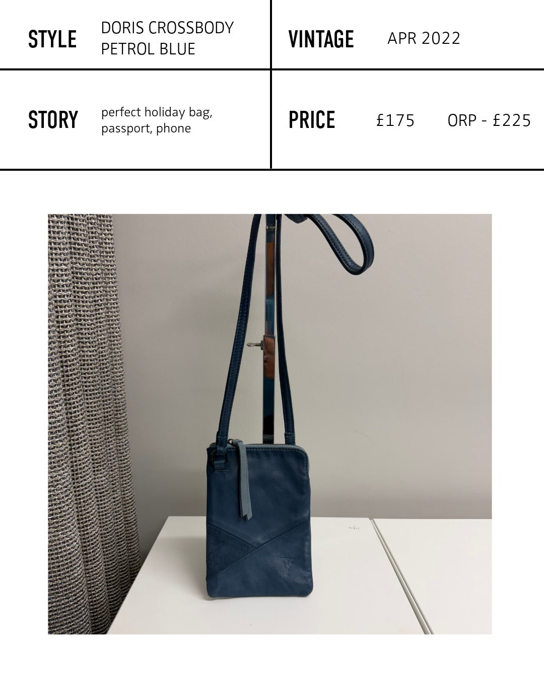 Doris Crossbody in Leather & Suede - Petrol (re:deem) Lightly Used