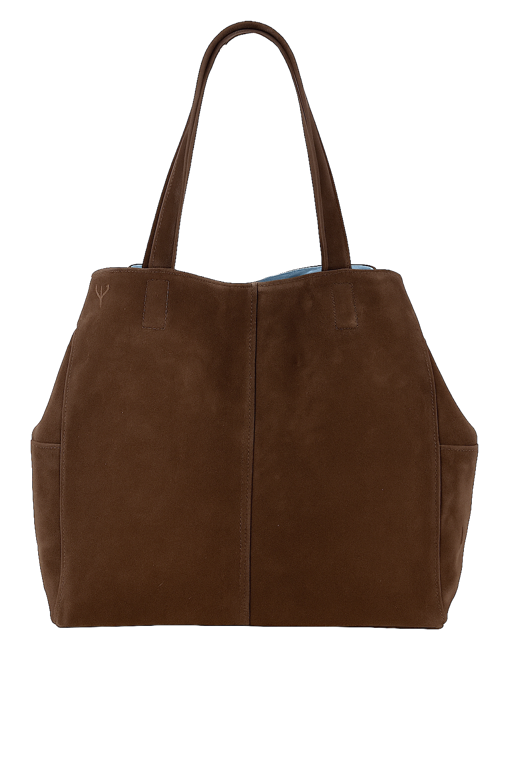 Brown suede tote bag on a white background