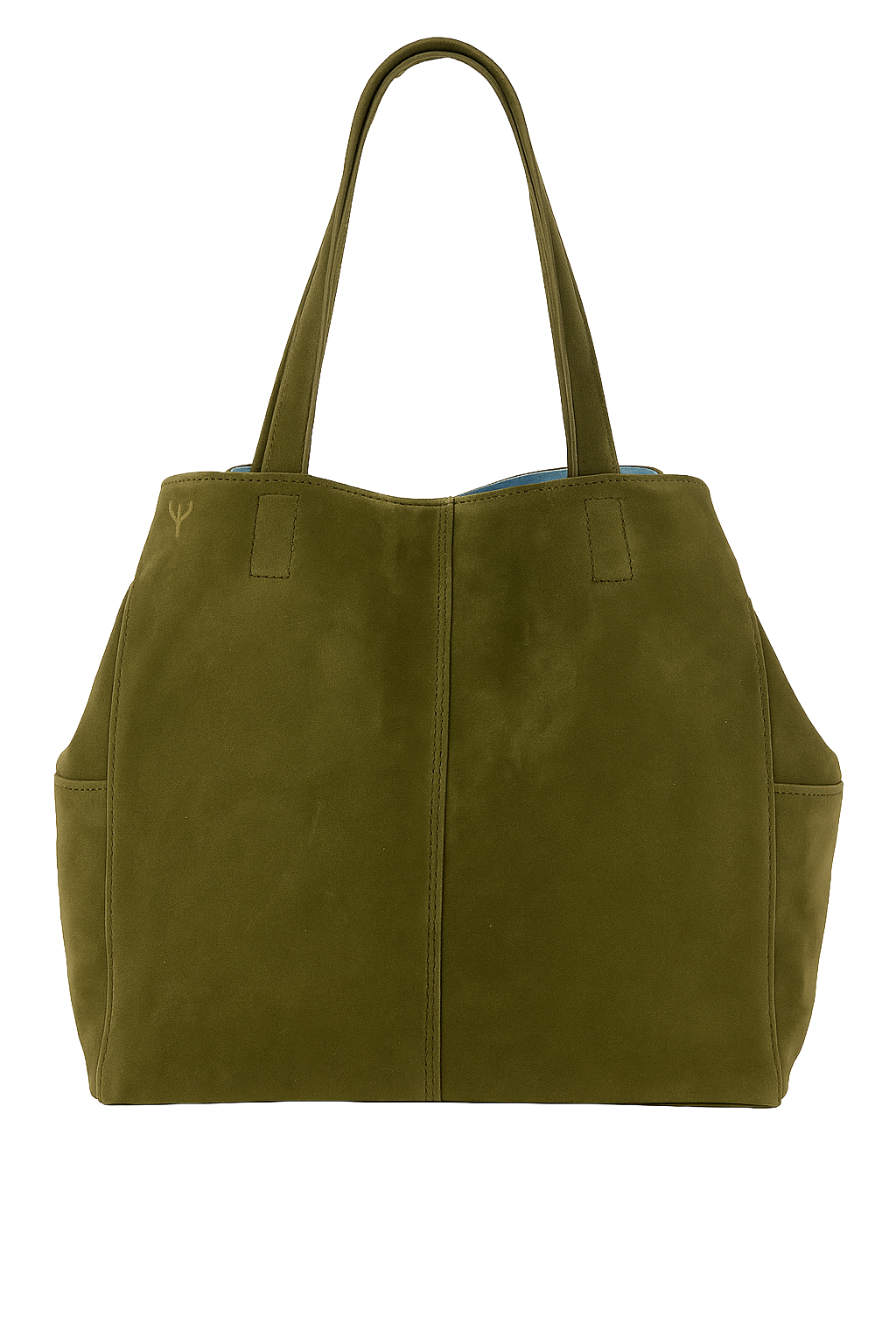 Green suede tote bag on a white background