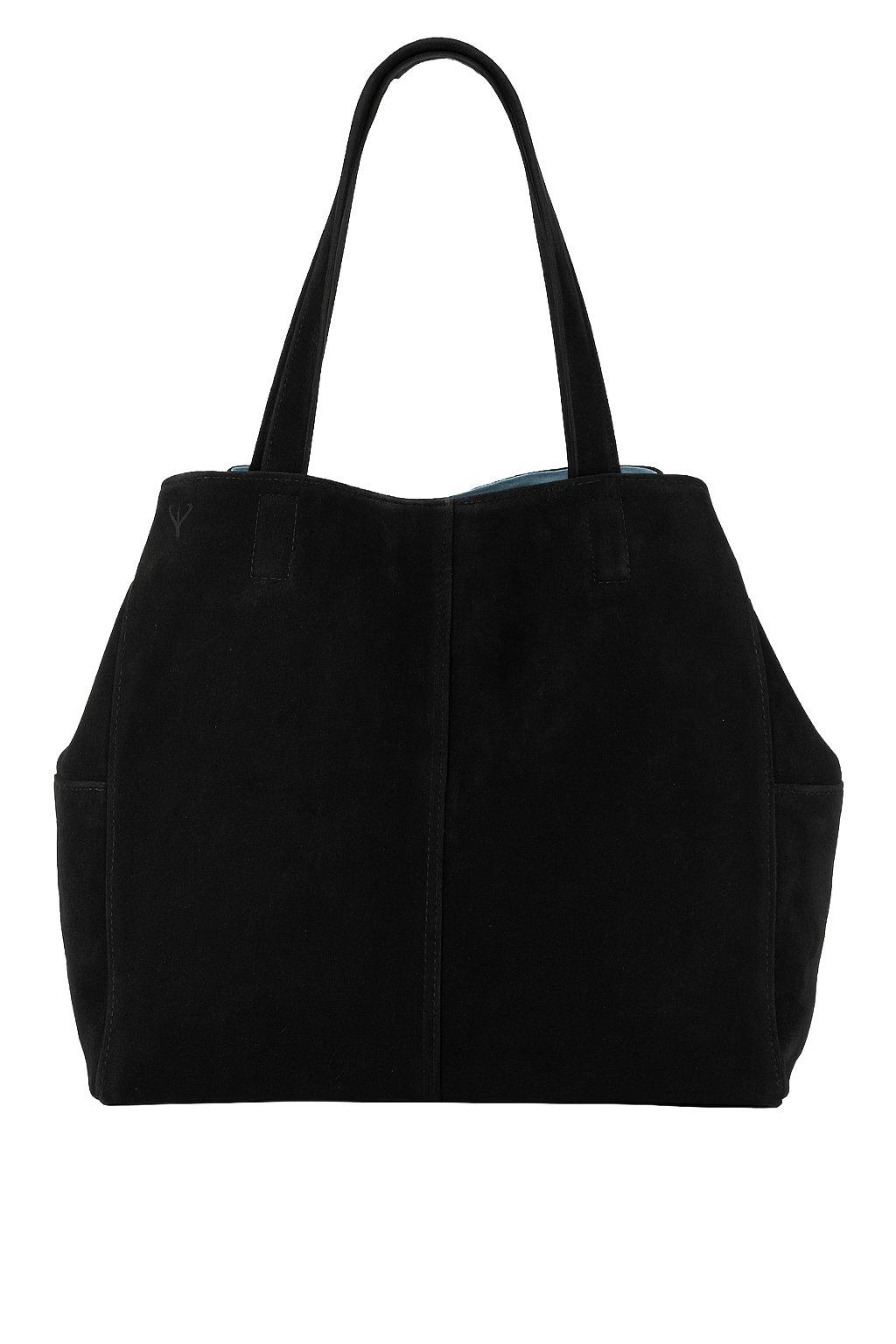 Black suede  tote bag on a white background