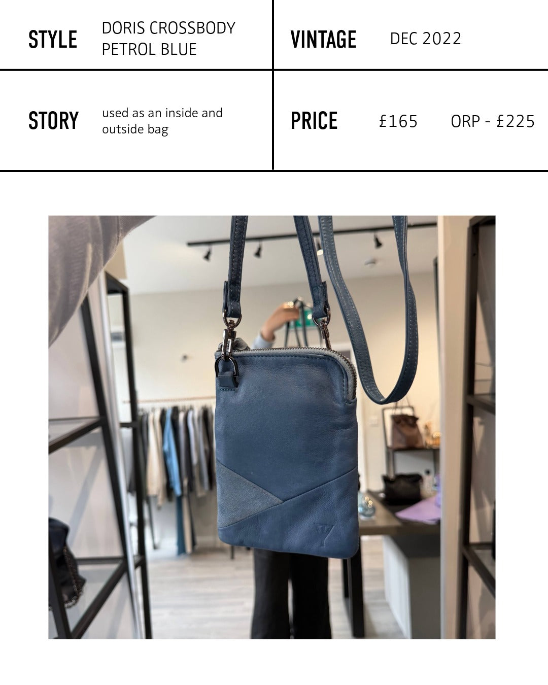 Doris Crossbody in Leather & Suede - Petrol (re:deem)